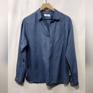 Uniqlo 100% Linen Popover Shirt Womens M Blue Boho Retro 90s Y2K Minimalist
